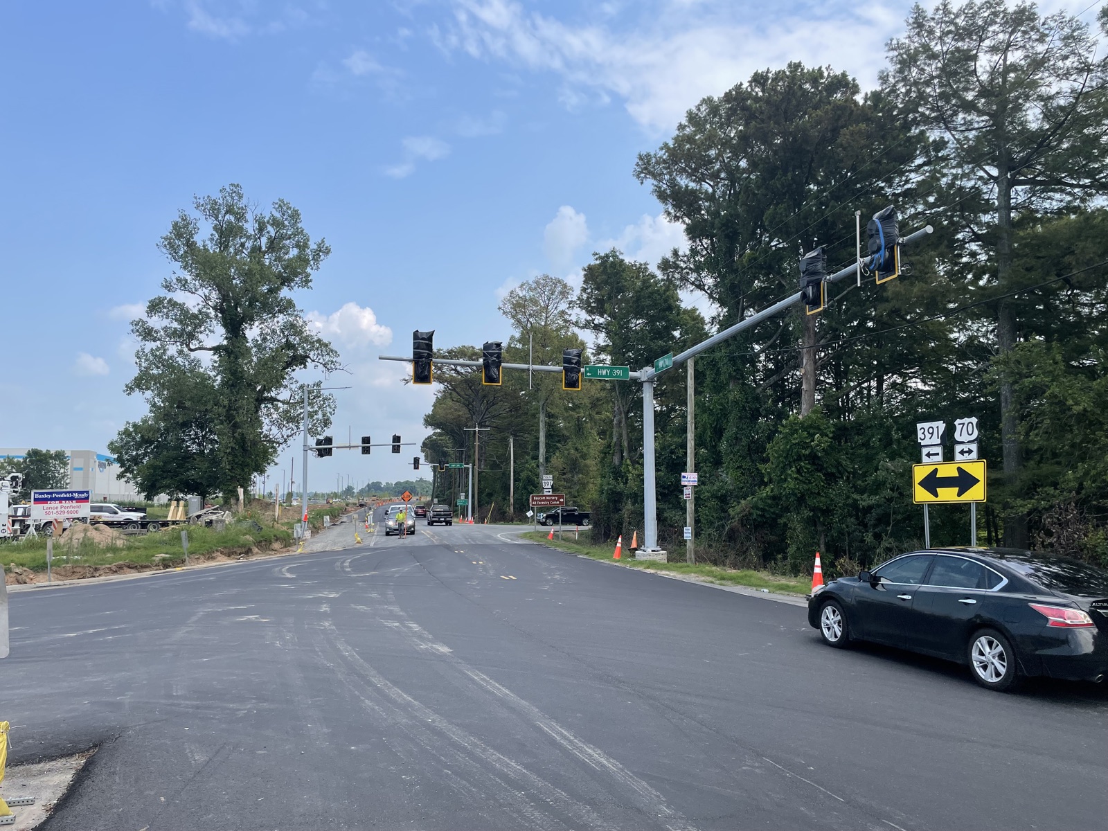 Highway 391 intersection with newly installed traffic signal equipment