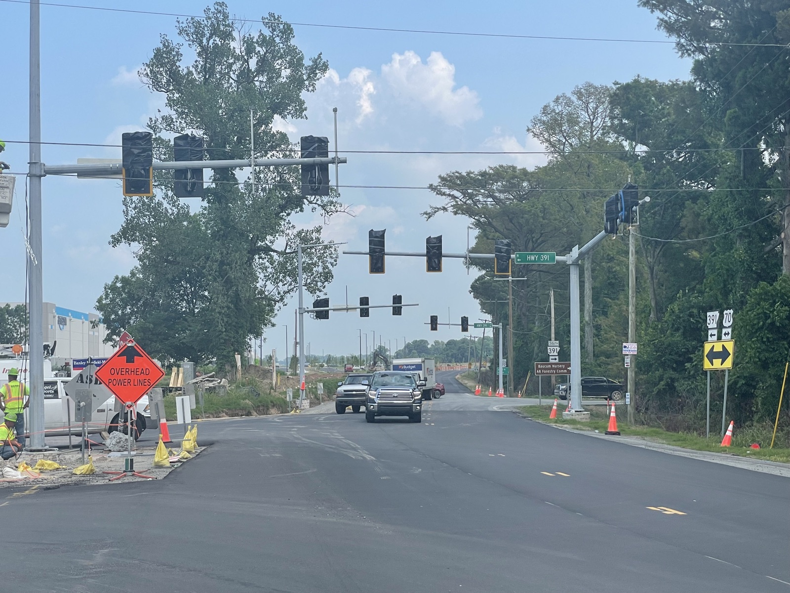 Traffic signal construction in progress along the Highway 391 corridor
