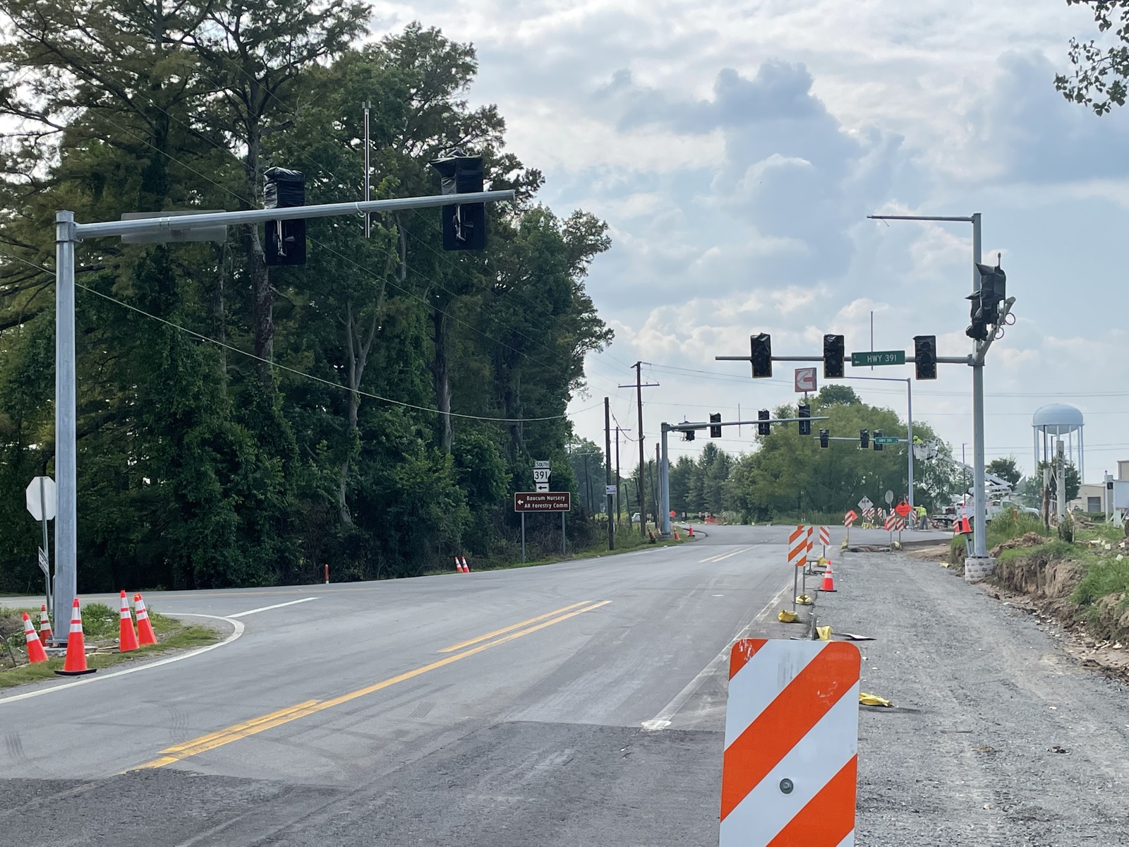 Completed traffic signal structures along the Highway 391 construction corridor