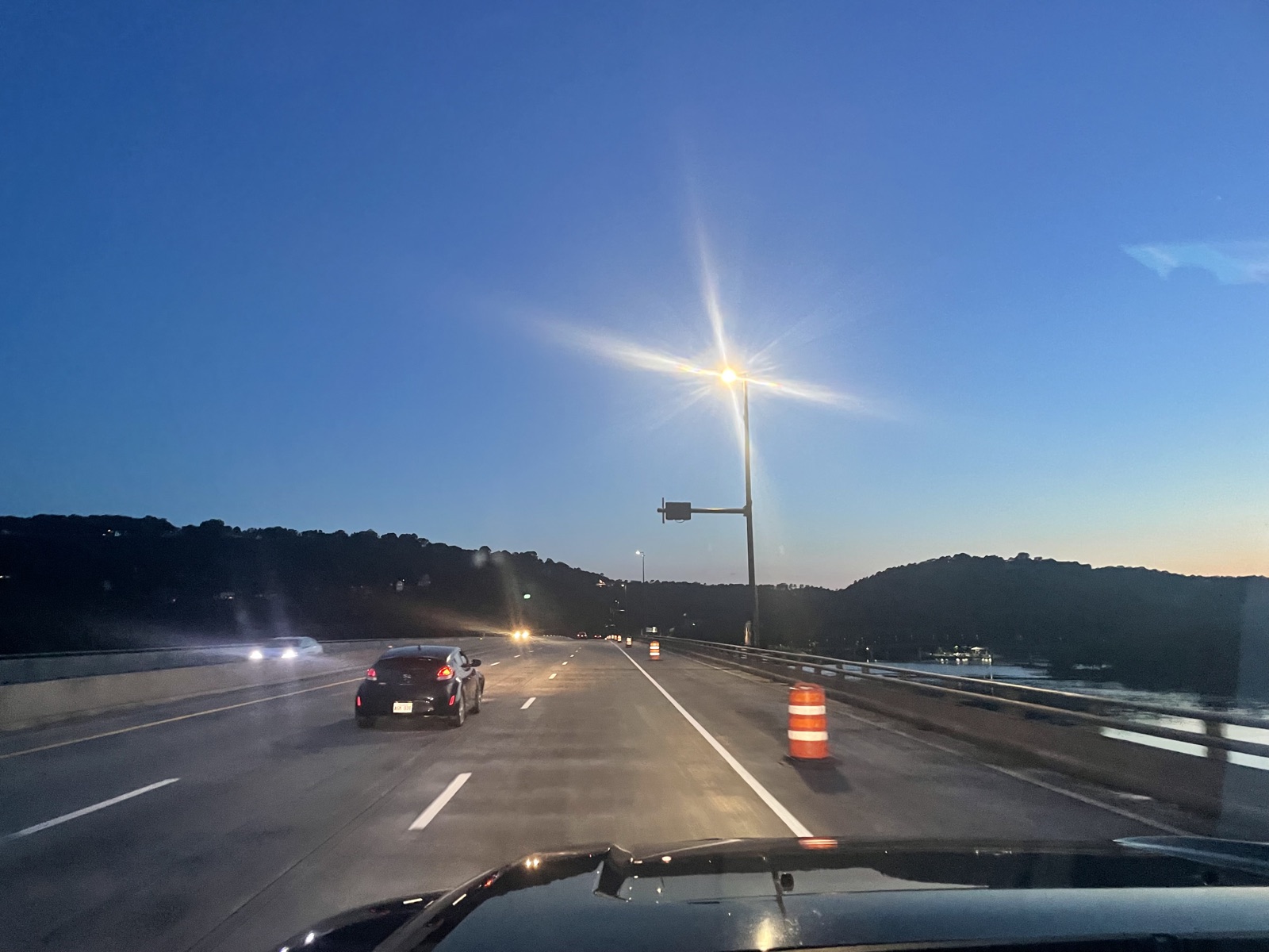 New I-430 bridge lighting operating at dusk