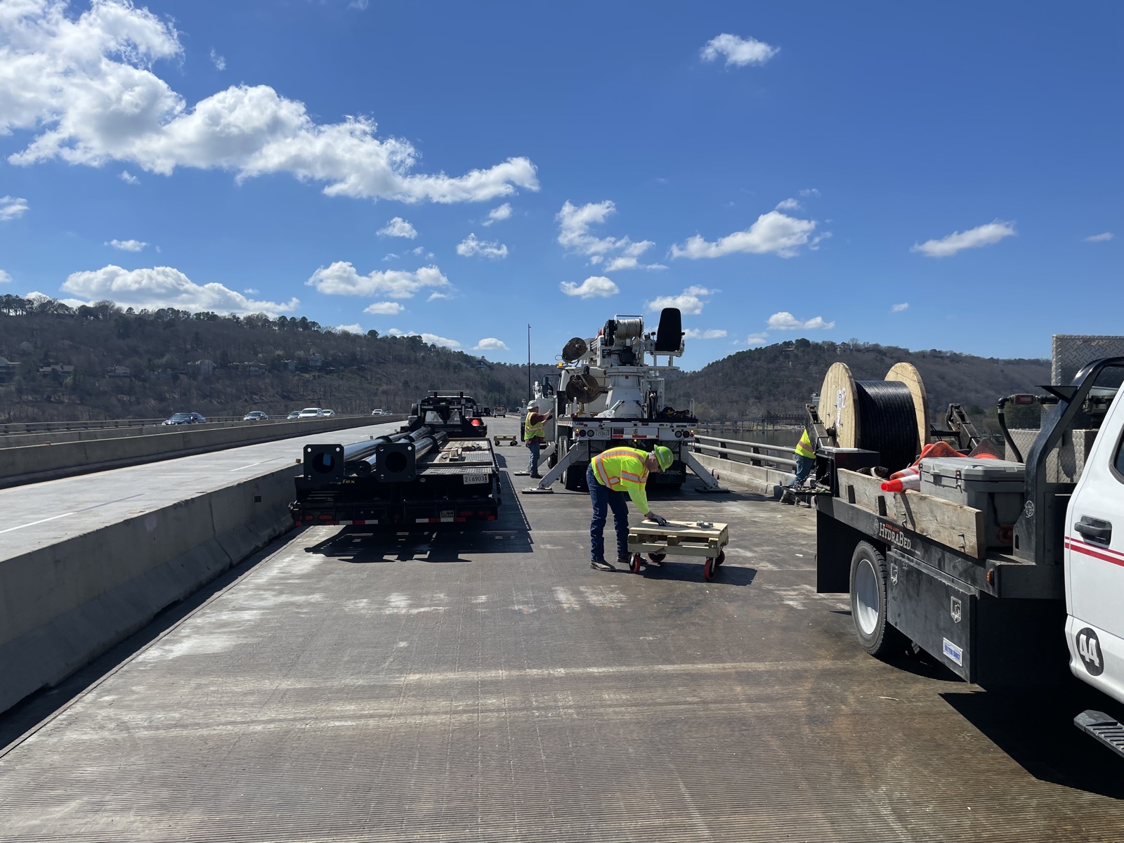 InLine crews and equipment staged on the I-430 bridge deck