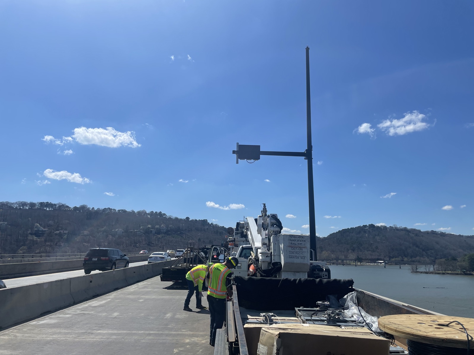 ITS pole and equipment installation on the I-430 river crossing